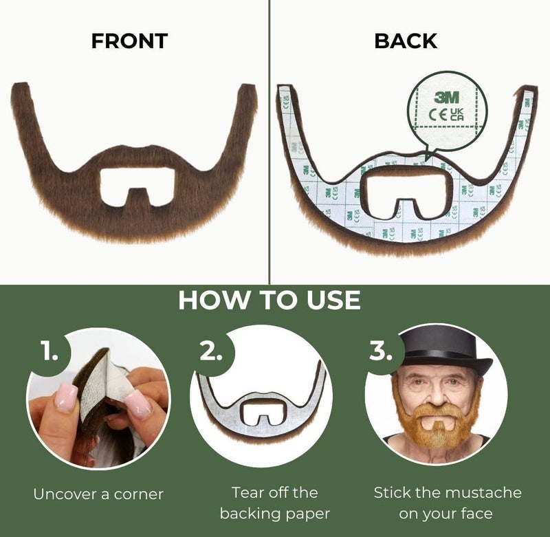 Mustaches Self Adhesive On Bail Fake Beard, Novelty, False Facial, Costume Accessory for Adults, Ginger Color - Image 3